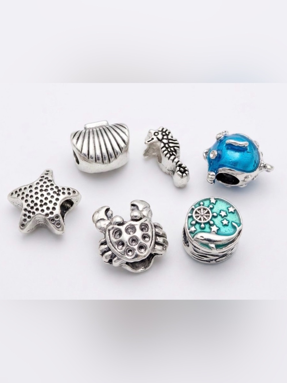 6 Silver Sea-Life Pandora Style Charms